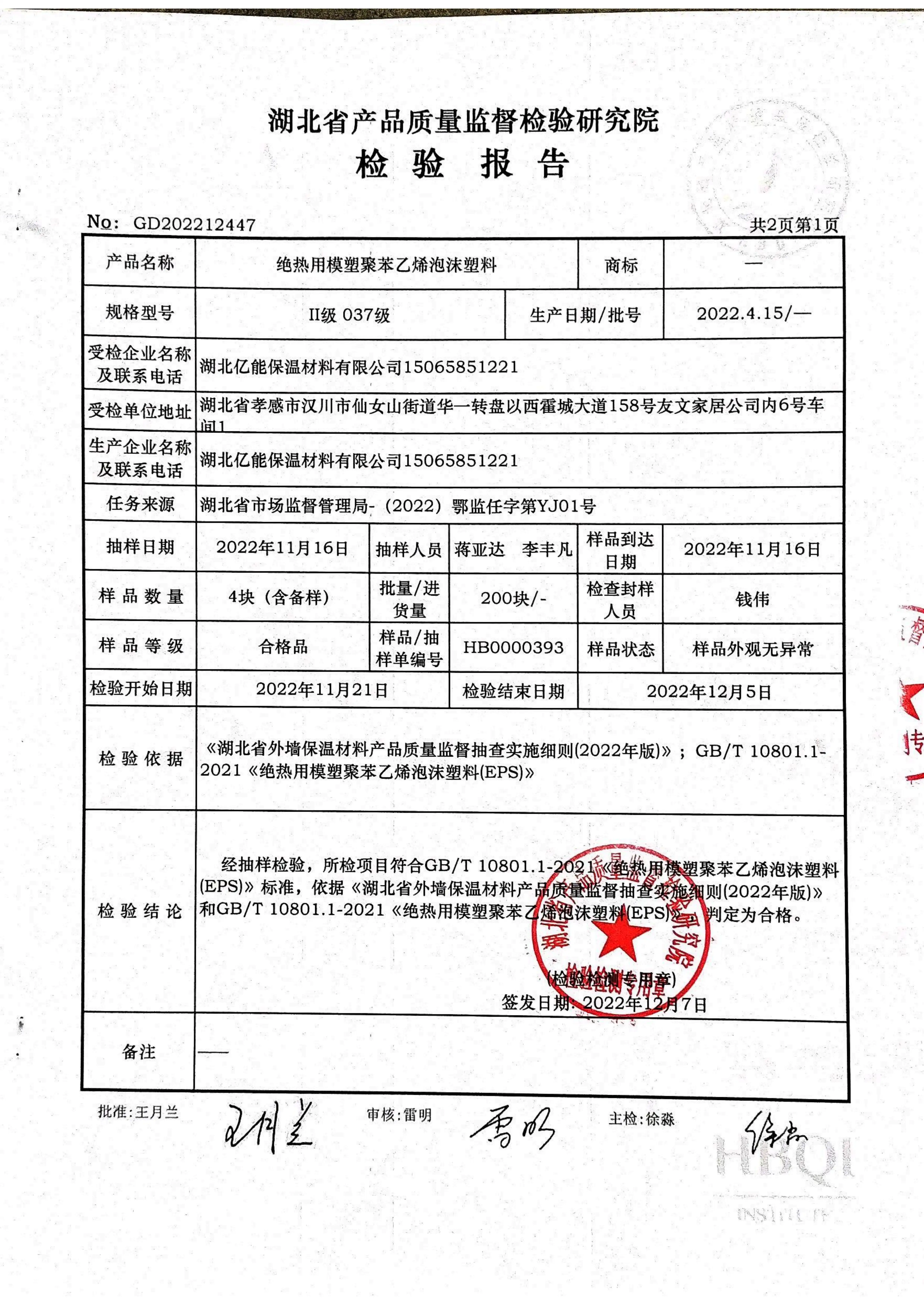 HuiRen Foam Test Report - Performance Verification